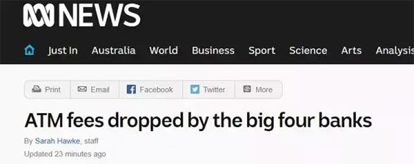 澳洲四大銀行全部取消跨行手續費！